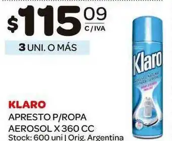 Carrefour Maxi Klaro Apresto P Ropa Aerosol 360cc oferta