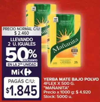 Carrefour MAÑANITA YERBA MATE BAJO POLVO 500 G. oferta