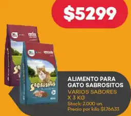 Supermercados Tadicor ALIMENTO PARA GATO SABROSITOS VARIOS SABORES X 3 KG oferta
