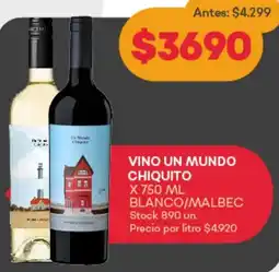Supermercados Tadicor VINO UN MUNDO CHIQUITO X 750 ML oferta