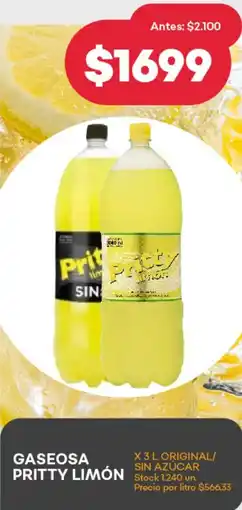 Supermercados Tadicor GASEOSA PRITTY LIMÓN X 3L oferta