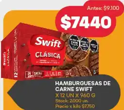 Supermercados Tadicor HAMBURGUESAS DE CARNE SWIFT X 12 UN X 960 G oferta