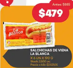 Supermercados Tadicor SALCHICHAS DE VIENA LA BLANCA X 6 UN X 190 G oferta