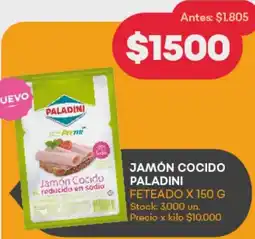 Supermercados Tadicor JAMÓN COCIDO PALADINI FETEADO X 150 G oferta
