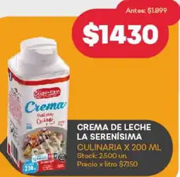 Supermercados Tadicor CREMA DE LECHE LA SERENÍSIMA CULINARIA X 200 ML oferta