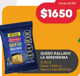 Supermercados Tadicor QUESO RALLADO LA SERENÍSIMA X 70G oferta