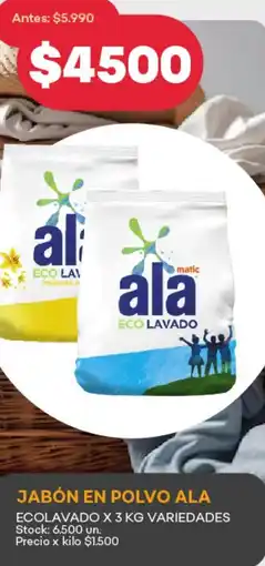 Supermercados Tadicor JABÓN EN POLVO ALA ECOLAVADO X 3 KG oferta