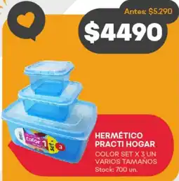Supermercados Tadicor HERMÉTICO PRACTI HOGAR COLOR SET X 3 UN VARIOS TAMAÑOS oferta