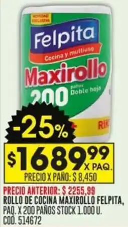 Coto ROLLO DE COCINA MAXIROLLO FELPITA, PAQ. X 200 PAÑOS oferta