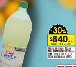 Coto AGUA FINAMENTE GASIFICADA POMELO COTO, BOT. X 1,5 LT oferta