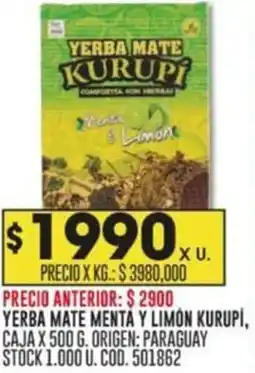 Coto YERBA MATE MENTA Y LIMÓN KURUPI, CAJAX 500 G oferta