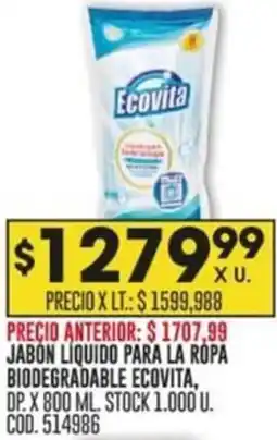 Coto JABON LIQUIDO PARA LA ROPA BIODEGRADABLE ECOVITA, DP.X 800 ML. oferta