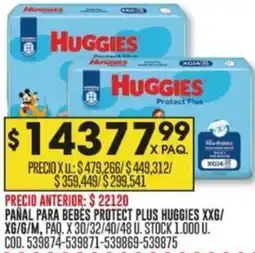 Coto PAÑAL PARA BEBÉS PROTECT PLUS HUGGIES XXG/ XG/G/M, PAQ. X 30/32/40/48 U. oferta