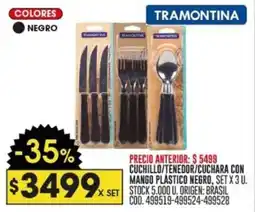 Coto CUCHILLO/TENEDOR/CUCHARA CON MANGO PLÁSTICO NEGRO, SET X 3 U. oferta