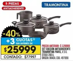 Coto SET COCCIÓN ANTIADHERENTE TRAMONTINA PARIS, X5 U. oferta