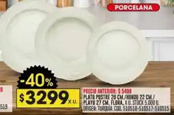 PLATO POSTRE 20 CM./HONDO 22 CM./ XU. PLAYO 27 CM. FLORA, XU