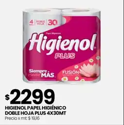 Punto Mayorista HIGIENOL PAPEL HIGIÉNICO DOBLE HOJA PLUS 4X30MT oferta