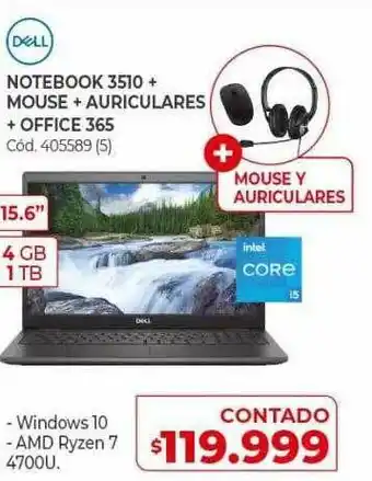 Naldo Lombardi Notebook 3510 + Mouse + Auriculares + Office 365 Dell oferta
