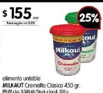 Disco Alimento Untable Milkaut Crematto Clasico 450gr oferta