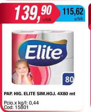 Maxiconsumo Pap. Hig. Elite Sim. Hoj. 4x80mt oferta