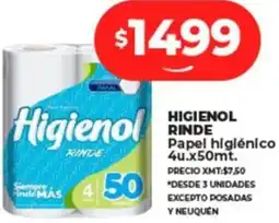 Supermayorista Vital HIGIENOL RINDE Papel higiénico 4u.x50mt. oferta