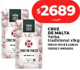 Supermayorista Vital CRUZ DE MALTA Yerba tradicional x 1kg PRECIO XKG:$ $2.689,00 *DESDE 3 UNIDADES oferta