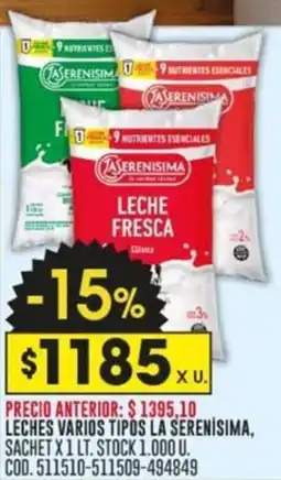 Coto LECHES VARIOS TIPOS LA SERENISIMA oferta