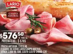 Coto LARIO FIAMBRE DE CERDO LARIO/CAMPO AUSTRAL oferta