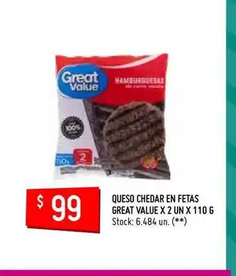 Queso Chedar En Fetas Great Value x 2 Un x 110g