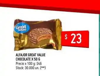 Walmart Alfajor Great Value Chocolate x 50g oferta