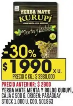 Coto YERBA MATE MENTA Y BOLDO KURUPI, CAJA X 500G oferta