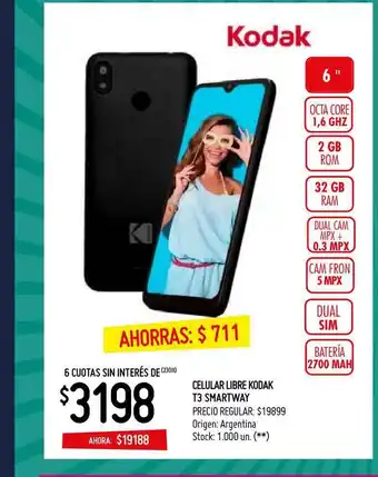Walmart Celular Libre Kodak T3 Smartway oferta