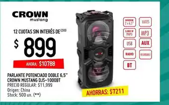 Walmart Parlante Potenciado Doble 6,5 Crown Mustang DJS-1000BT oferta