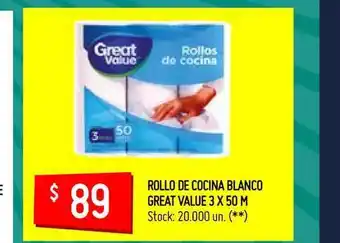 Walmart Rollo De Cocina Blanco Great Value 3 x 50m oferta