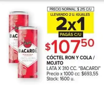 Carrefour Bacardi Cóctel Ron Y Cola Mojito Lata x 310cc oferta