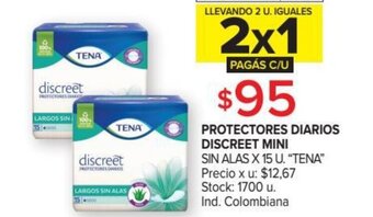 Carrefour Tena Protectores Diarios Discreet Mini Sin Alas x 15 u oferta