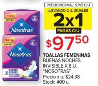 Carrefour Nosotras Toallas Femeninas Buenas Noches Invisible x 8 U. oferta