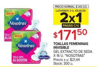 Carrefour Nosotras Toallas Femeninas Invisible Gel Extracto De Seda x 16 u oferta