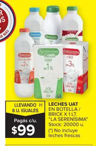 Carrefour La Serenisima Leches UAT En Botella / Brick x 1 Lt oferta