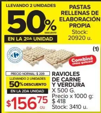 Carrefour Ravioles De Carne Y Verdura x 500g oferta