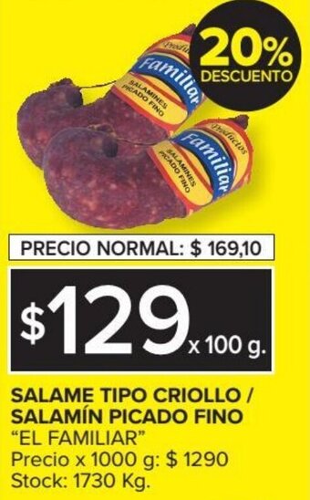 Carrefour Salame Tipo Criollo/Salamin Picado Fino El Familiar oferta
