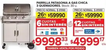 Carrefour Parrilla Patagonia A gas Chica 3 Quemadores oferta