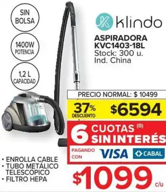 Carrefour Klindo Aspiradora KVC1403-18L oferta