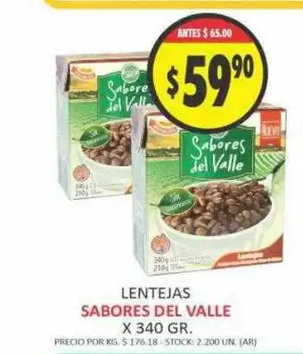 Supermercados Becerra Lentejas Sabores Del Valle x 340gr oferta