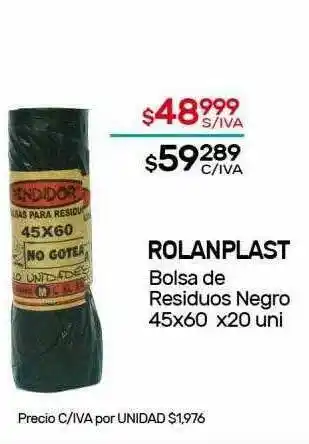 Nini Mayorista Rolanplast Bolsa De Residuos Negro 45x60 x 20uni oferta