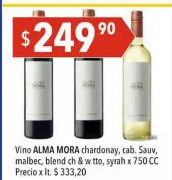 Hergo Vino Alma Mora Chardonay Cab. Sauv Malbec Blend Ch & W Tto Syrah x 750cc oferta