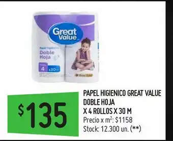 Walmart Papel higiénico great value oferta