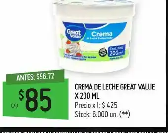 Walmart Crema de leche great value oferta
