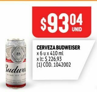 Makro Cerveza budweiser pack de 6 x 410 ml oferta
