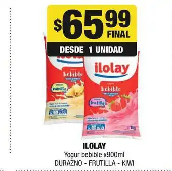 Maxi Ofertas Ilolay Yogur bebible Durazno/Frutilla/Kiwi x900ml oferta